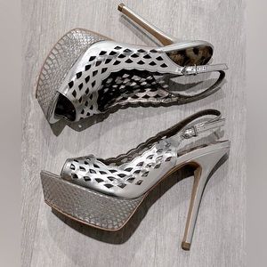 Sam Edelman leather Myer silver Cut Out Stiletto sling strap peep toe sz 7 1/2M